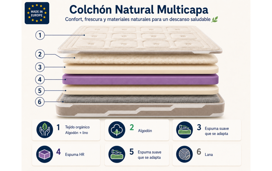 COLCHON ORGANICO ALTURA 26 CM  DORMISSIMO